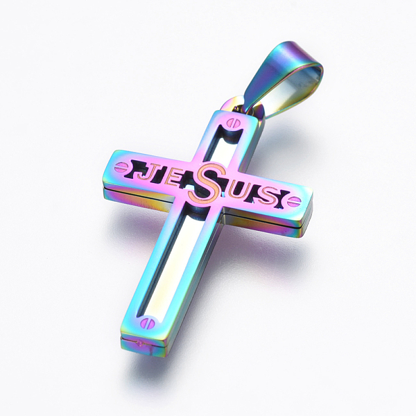 PandaHall Ion Plating(IP) 304 Stainless Steel Pendants, For Easter, Cross with Word Jesus, Rainbow Color, 31x19x2.3mm, Hole: 3.8x8.2mm 304...
PandaHall Ion Plating(IP) 304 Stainless Steel Pendants, For Easter, Cross with Word Jesus, Rainbow Color, 31x19x2.3mm, Hole: 3.8x8.2mm 304...