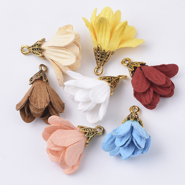 PandaHall Faux Suede Pendants Decorations, with Antique Golden Tone Alloy Pendant Bails, Flower, Mixed Color, 24.5~26.5x17~24.5mm, Hole..., Multicolor
PandaHall Faux Suede Pendants Decorations, with Antique Golden Tone Alloy Pendant Bails, Flower, Mixed Color, 24.5~26.5x17~24.5mm, Hole..., Multicolor