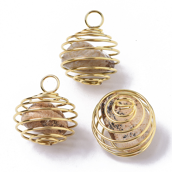 PandaHall Iron Wrap-around Spiral Bead Cage Pendants, with Natural Picture Jasper Beads inside, Round, Golden, 21x24~26mm, Hole: 5mm Picture...
PandaHall Iron Wrap-around Spiral Bead Cage Pendants, with Natural Picture Jasper Beads inside, Round, Golden, 21x24~26mm, Hole: 5mm Picture...