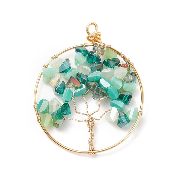 PandaHall Electroplate Glass Pendants, with Real 18K Gold Plated Tone Eco-Friendly Copper Wire, Ring with Tree, Aquamarine..., Green
PandaHall Electroplate Glass Pendants, with Real 18K Gold Plated Tone Eco-Friendly Copper Wire, Ring with Tree, Aquamarine..., Green