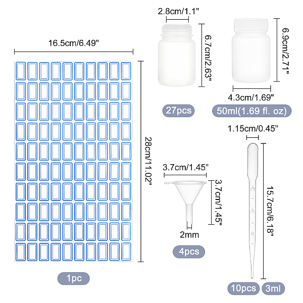 PandaHall Olycraft 27Pcs Column Plastic Bottle, with 4Pcs Plastic Funnel Hopper, 10Pcs Plastic Dropper and 1Pc Label Paster, 4.3x6.9cm..., White
PandaHall Olycraft 27Pcs Column Plastic Bottle, with 4Pcs Plastic Funnel Hopper, 10Pcs Plastic Dropper and 1Pc Label Paster, 4.3x6.9cm..., White