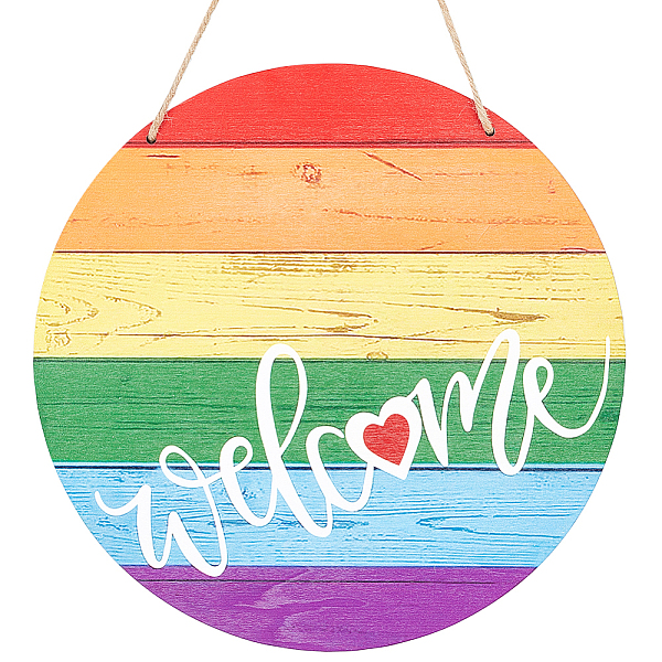 PandaHall Wood Hanging Wall Decorations, with Jute Twine, Flat Round with Word Welcome, Colorful, 428mm Wood Flat Round
PandaHall Wood Hanging Wall Decorations, with Jute Twine, Flat Round with Word Welcome, Colorful, 428mm Wood Flat Round