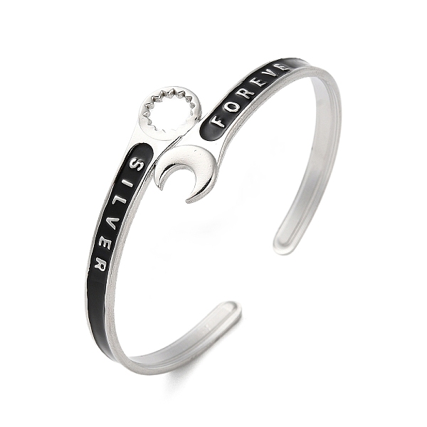 PandaHall 304 Stainless Steel Enamel Spanner Shaped Open Cuff Bangles for Women, Stainless Steel Color, Inner Diameter: 2-1/8 inch(5.35cm)..., Black
PandaHall 304 Stainless Steel Enamel Spanner Shaped Open Cuff Bangles for Women, Stainless Steel Color, Inner Diameter: 2-1/8 inch(5.35cm)..., Black