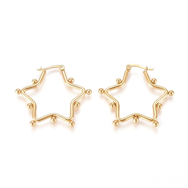 PandaHall 304 Stainless Steel Hoop Earrings, Hypoallergenic Earrings, with Round Beads, Star, Golden, 34.5x37.5x3mm, Pin: 0.5x0.9mm 304...
PandaHall 304 Stainless Steel Hoop Earrings, Hypoallergenic Earrings, with Round Beads, Star, Golden, 34.5x37.5x3mm, Pin: 0.5x0.9mm 304...