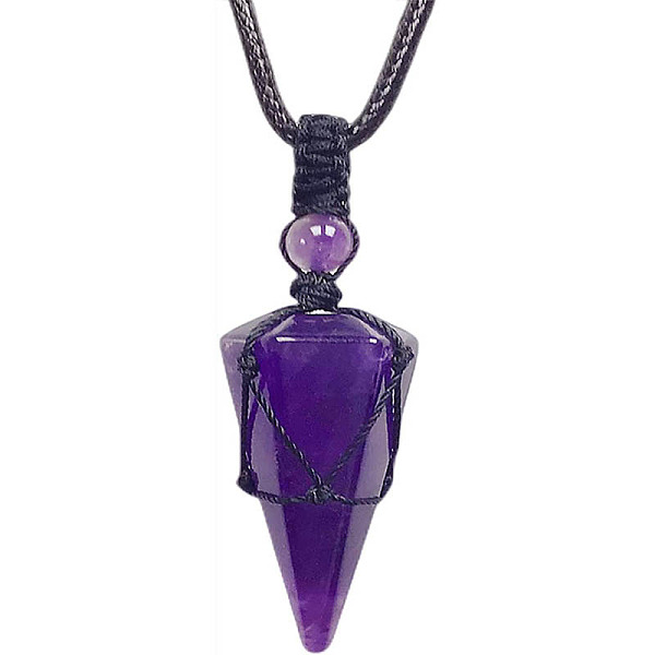 PandaHall Natural Amethyst Cone Pendant Necklaces, Wax String Macrame Pouch Necklace, 20.08~31.50 inch(51~80cm) Amethyst Cone
PandaHall Natural Amethyst Cone Pendant Necklaces, Wax String Macrame Pouch Necklace, 20.08~31.50 inch(51~80cm) Amethyst Cone