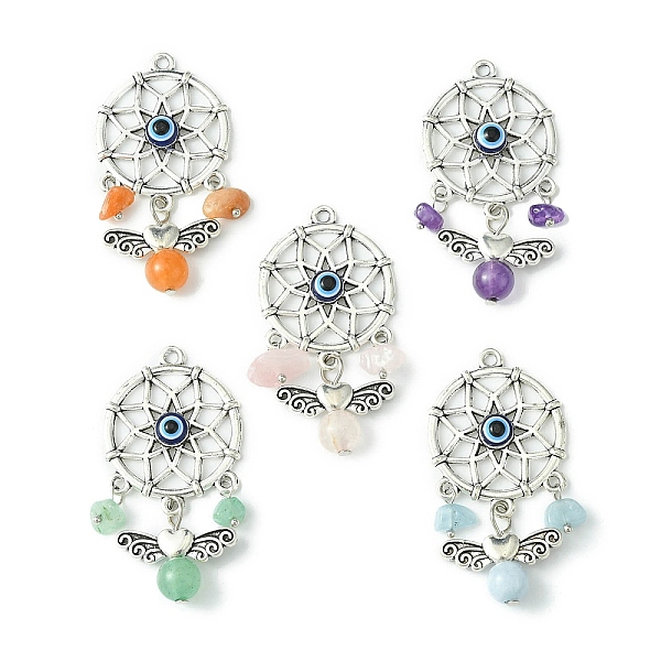 PandaHall Alloy Woven Web/Net with Angel Big Pendants, Natural Mixed Gemstone Angel Charms with Evil Eye, Antique Silver, 52x27x5mm, Angel...
PandaHall Alloy Woven Web/Net with Angel Big Pendants, Natural Mixed Gemstone Angel Charms with Evil Eye, Antique Silver, 52x27x5mm, Angel...
