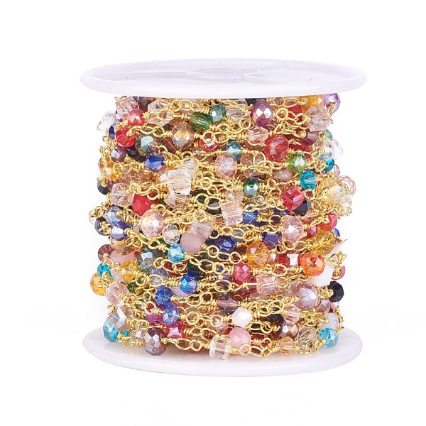 PandaHall Handmade Glass Beaded Chains, Unwelded, with Brass Findings, with Spool, Faceted, Mixed Shapes, Golden, Mixed Color, 4~6x3~5mm..., Multicolor
PandaHall Handmade Glass Beaded Chains, Unwelded, with Brass Findings, with Spool, Faceted, Mixed Shapes, Golden, Mixed Color, 4~6x3~5mm..., Multicolor