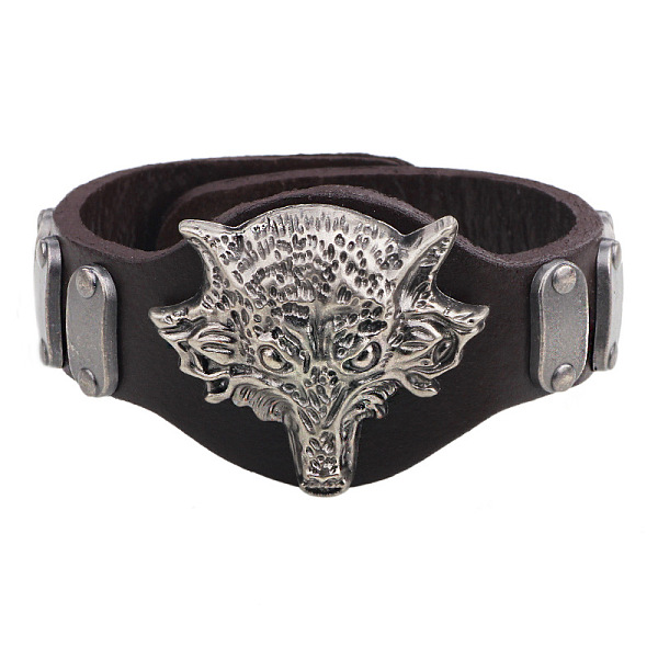 PandaHall Punk Rock Wolf Alloy Cowhide Cord Studded Bracelets, Coconut Brown, 230x43 mm Leather Brown
PandaHall Punk Rock Wolf Alloy Cowhide Cord Studded Bracelets, Coconut Brown, 230x43 mm Leather Brown