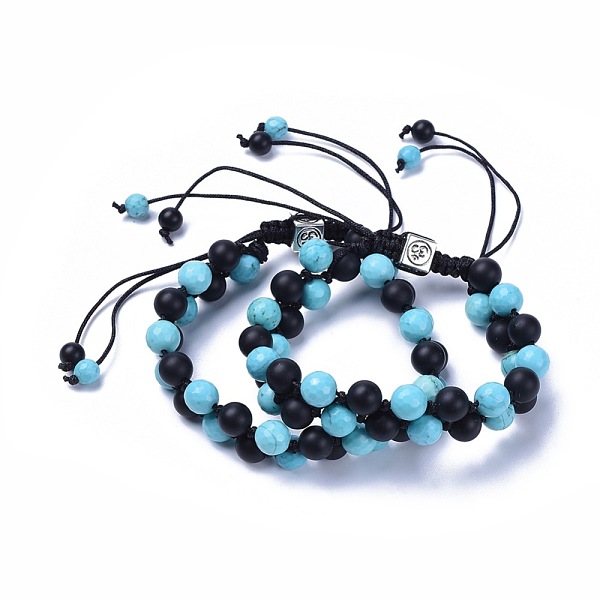 PandaHall Synthetic Turquoise & Natural Black Agate Braided Bead Bracelets, with Tibetan Style Alloy European Beads and Nylon Thread, Lover...
PandaHall Synthetic Turquoise & Natural Black Agate Braided Bead Bracelets, with Tibetan Style Alloy European Beads and Nylon Thread, Lover...