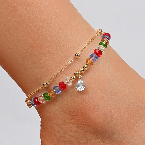 PandaHall Fashionable Double Layered Adjustable Beach Anklet with Colorful Zircon Stones Brass
PandaHall Fashionable Double Layered Adjustable Beach Anklet with Colorful Zircon Stones Brass