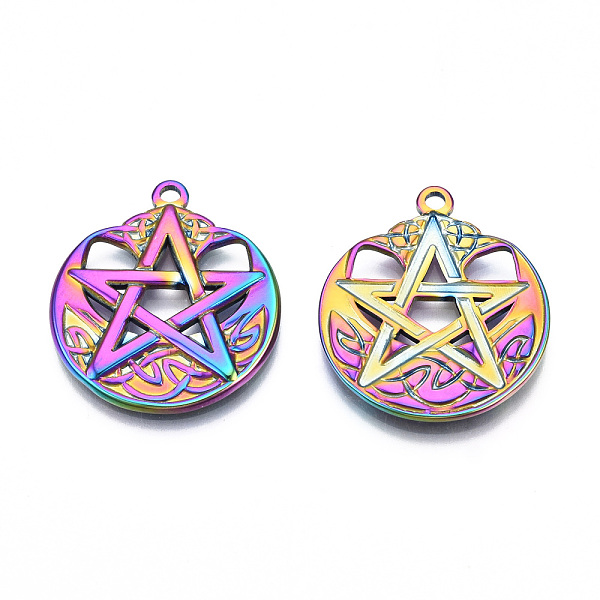 PandaHall Ion Plating(IP) 201 Stainless Steel Pendants, Flat Round with Star, Rainbow Color, 29x25x2mm, Hole: 2mm 201 Stainless Steel Flat...
PandaHall Ion Plating(IP) 201 Stainless Steel Pendants, Flat Round with Star, Rainbow Color, 29x25x2mm, Hole: 2mm 201 Stainless Steel Flat...