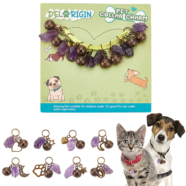 PandaHall Natural Amethyst Pet Collar Charms, Alloy Pendant Decoration with Bells for Cat Dog Rabbit, Moon/Heart/Star/Paw Print, Antique...
PandaHall Natural Amethyst Pet Collar Charms, Alloy Pendant Decoration with Bells for Cat Dog Rabbit, Moon/Heart/Star/Paw Print, Antique...