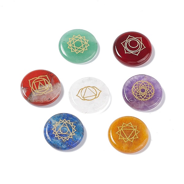 PandaHall Natural Mixed Gemstone Cabochons, Flat Round with Chakra Pattern, 25x5mm Mixed Stone Flat Round
PandaHall Natural Mixed Gemstone Cabochons, Flat Round with Chakra Pattern, 25x5mm Mixed Stone Flat Round