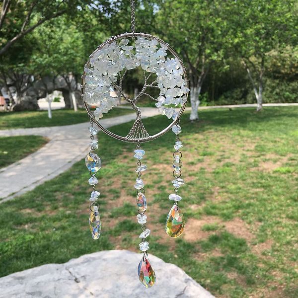 PandaHall Metal Wire Wrapped Opalite Chips Flat Round with Tree of Life Pendant Decorations. Hanging Suncatchers, with Glass Teardrop Charm..., White
PandaHall Metal Wire Wrapped Opalite Chips Flat Round with Tree of Life Pendant Decorations. Hanging Suncatchers, with Glass Teardrop Charm..., White
