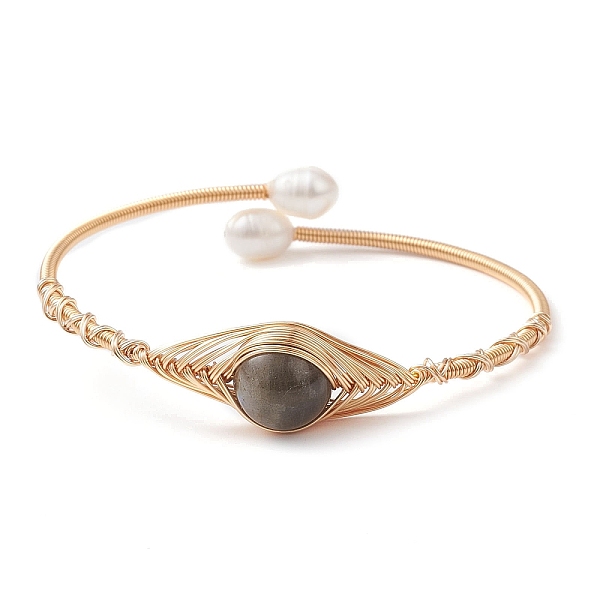 PandaHall Natural Labradorite & Pearl Cuff Bangle, Golden Copper Wire Wrapped Bangle, Inner Diameter: 2-1/4 inch(5.6cm) Labradorite
PandaHall Natural Labradorite & Pearl Cuff Bangle, Golden Copper Wire Wrapped Bangle, Inner Diameter: 2-1/4 inch(5.6cm) Labradorite