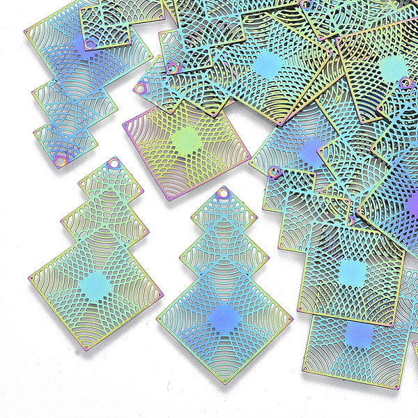 PandaHall Ion Plating(IP) 201 Stainless Steel Filigree Pendants, Etched Metal Embellishments, Rhombus, Rainbow Color, 40.5x26.5x0.3mm, Hole...
PandaHall Ion Plating(IP) 201 Stainless Steel Filigree Pendants, Etched Metal Embellishments, Rhombus, Rainbow Color, 40.5x26.5x0.3mm, Hole...