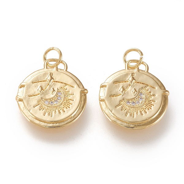 PandaHall Brass Micro Pave Clear Cubic Zirconia Pendants, Long-Lasting Plated, Flat Round with Moon with Star, Golden, 19.5x17.5x2.3mm, Jump...
PandaHall Brass Micro Pave Clear Cubic Zirconia Pendants, Long-Lasting Plated, Flat Round with Moon with Star, Golden, 19.5x17.5x2.3mm, Jump...