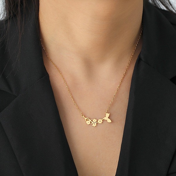 PandaHall 304 Stainless Steel Pendant Necklaces, Flower with Hummingbird, Golden, 21.06 inch(53.5cm) 304 Stainless Steel
PandaHall 304 Stainless Steel Pendant Necklaces, Flower with Hummingbird, Golden, 21.06 inch(53.5cm) 304 Stainless Steel
