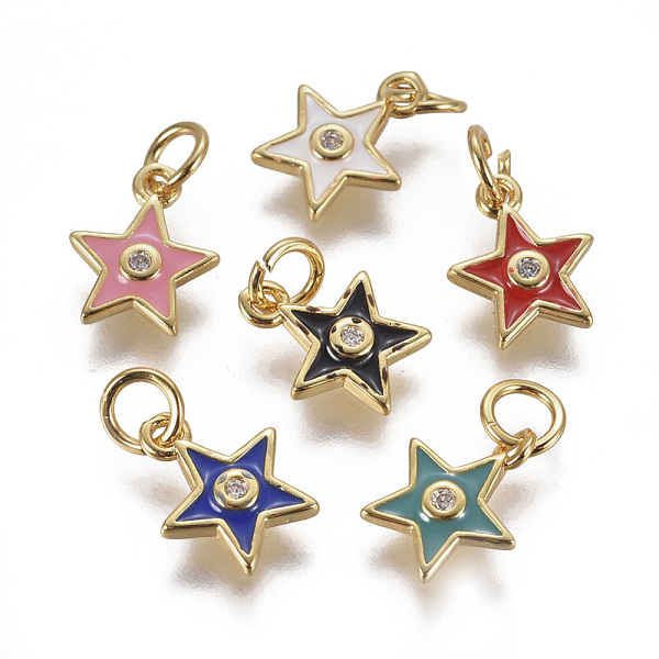 PandaHall Brass Micro Pave Cubic Zirconia Pendants, with Enamel, Star, Golden, Mixed Color, 11x9x2mm, Hole: 3mm Brass+Cubic Zirconia+Enamel..., Multicolor
PandaHall Brass Micro Pave Cubic Zirconia Pendants, with Enamel, Star, Golden, Mixed Color, 11x9x2mm, Hole: 3mm Brass+Cubic Zirconia+Enamel..., Multicolor