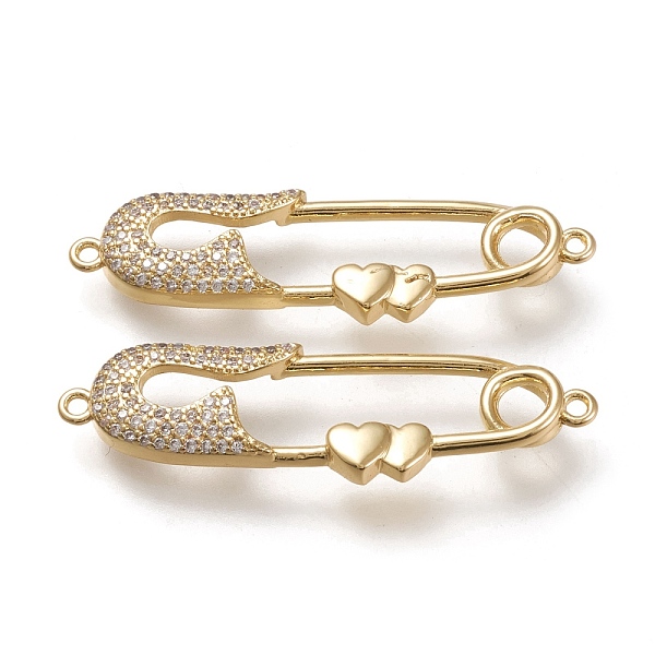 PandaHall Brass Micro Pave Cubic Zirconia Links Connectors, Safety Pin Shape with Heart, Clear, Real 18K Gold Plated, 39x11x3.5mm, Hole...
PandaHall Brass Micro Pave Cubic Zirconia Links Connectors, Safety Pin Shape with Heart, Clear, Real 18K Gold Plated, 39x11x3.5mm, Hole...