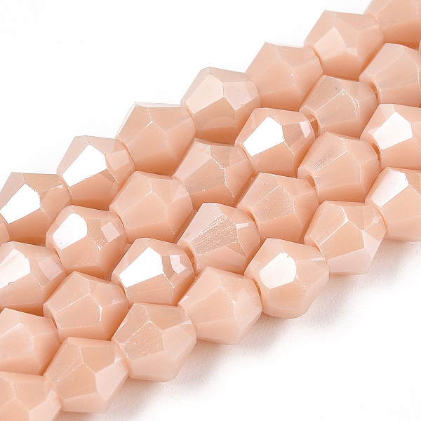 PandaHall Opaque Solid Color Electroplate Glass Beads Strands, Pearl Luster Plated, Faceted, Bicone, PeachPuff, 6x5.5mm, Hole: 1mm, about..., Brown
PandaHall Opaque Solid Color Electroplate Glass Beads Strands, Pearl Luster Plated, Faceted, Bicone, PeachPuff, 6x5.5mm, Hole: 1mm, about..., Brown