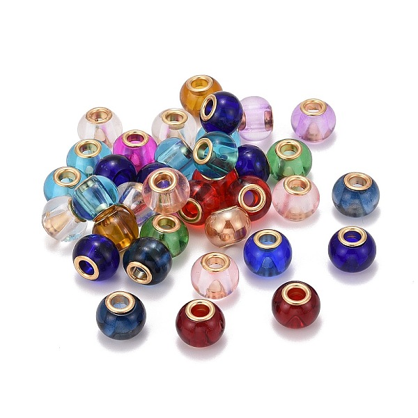PandaHall Glass European Beads, with Golden Plated Brass Double Cores, Large Hole Beads, Rondelle, Mixed Color, 15x11mm, Hole: 5mm..., Multicolor
PandaHall Glass European Beads, with Golden Plated Brass Double Cores, Large Hole Beads, Rondelle, Mixed Color, 15x11mm, Hole: 5mm..., Multicolor