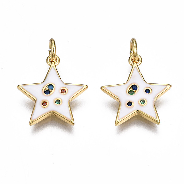 PandaHall Brass Micro Pave Cubic Zirconia Enamel Charms, with Jump Rings, Nickel Free, Star, Real 16K Gold Plated, White, 15x13.5x2mm, Jump...
PandaHall Brass Micro Pave Cubic Zirconia Enamel Charms, with Jump Rings, Nickel Free, Star, Real 16K Gold Plated, White, 15x13.5x2mm, Jump...