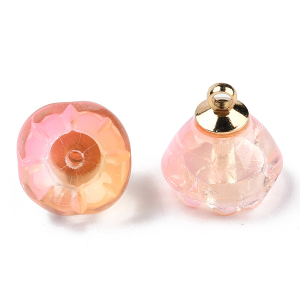 PandaHall Transparent Spray Painted Glass Charms, with Light Gold Plated Brass Findings, Two Tone, Flower, Pink, 14x13x13mm, Hole: 2mm Glass...
PandaHall Transparent Spray Painted Glass Charms, with Light Gold Plated Brass Findings, Two Tone, Flower, Pink, 14x13x13mm, Hole: 2mm Glass...