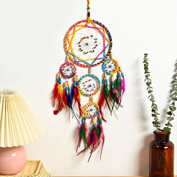 PandaHall Woven Net/Web with Feather Pendant Decoration, with Iron Ring and Beads, Knitting Craft, Colorful, 58cm Feather Flat Round
PandaHall Woven Net/Web with Feather Pendant Decoration, with Iron Ring and Beads, Knitting Craft, Colorful, 58cm Feather Flat Round