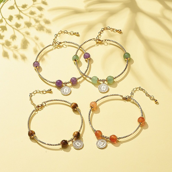 PandaHall 4Pcs 4 Style Brass Coin Charm Bracelets Set with Natural Mixed Gemstone Beads for Women, Inner Diameter: 2-1/4 inch(5.8cm)...
PandaHall 4Pcs 4 Style Brass Coin Charm Bracelets Set with Natural Mixed Gemstone Beads for Women, Inner Diameter: 2-1/4 inch(5.8cm)...
