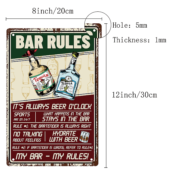PandaHall CREATCABIN Bar Rules Tin Sign Vintage Metal Signs Iron Painting Retro Metal Tin Sign Plaque Poster Garden Wall Art Plaque for...
PandaHall CREATCABIN Bar Rules Tin Sign Vintage Metal Signs Iron Painting Retro Metal Tin Sign Plaque Poster Garden Wall Art Plaque for...