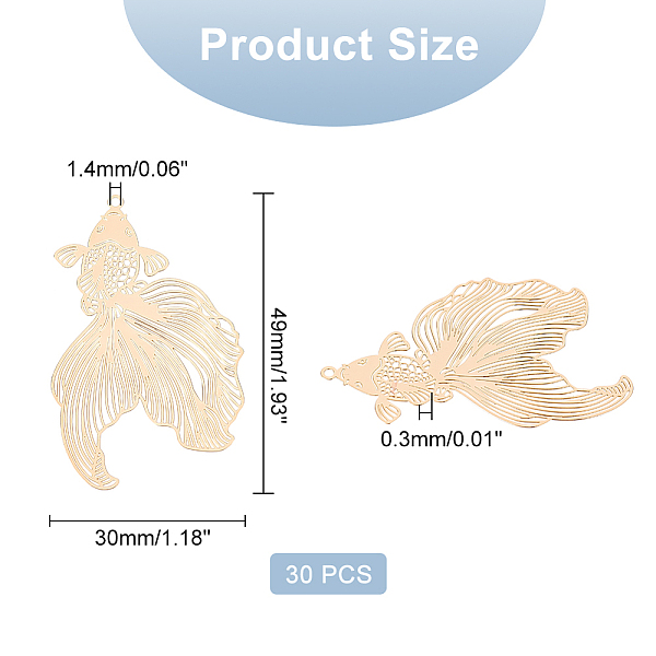 PandaHall DICOSMETIC Brass Pendants, Etched Metal Embellishments, Goldfish, Light Gold, 49x30x0.3mm, Hole: 1.4mm, 30pcs/box Brass Fish
PandaHall DICOSMETIC Brass Pendants, Etched Metal Embellishments, Goldfish, Light Gold, 49x30x0.3mm, Hole: 1.4mm, 30pcs/box Brass Fish