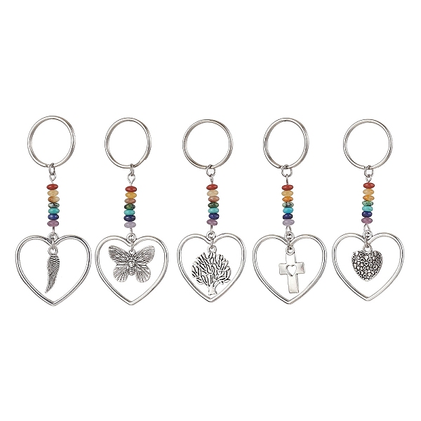 PandaHall Heart with Wing/Cross/Tree of Life/Butterfly Alloy Pendant Keychain, with Chakra Gemstone Chip and Iron Split Key Rings, Mixed...
PandaHall Heart with Wing/Cross/Tree of Life/Butterfly Alloy Pendant Keychain, with Chakra Gemstone Chip and Iron Split Key Rings, Mixed...