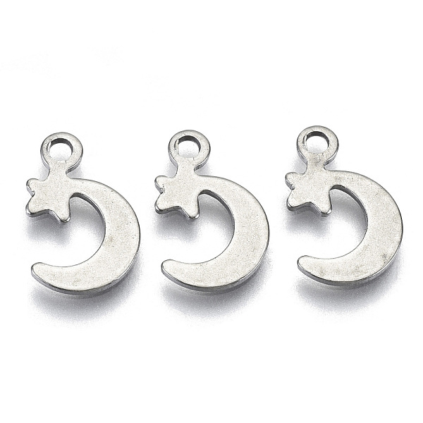 PandaHall 201 Stainless Steel Charms, Laser Cut, Moon with Star, Stainless Steel Color, 14x9x0.7mm, Hole: 1.6mm 201 Stainless Steel Moon
PandaHall 201 Stainless Steel Charms, Laser Cut, Moon with Star, Stainless Steel Color, 14x9x0.7mm, Hole: 1.6mm 201 Stainless Steel Moon