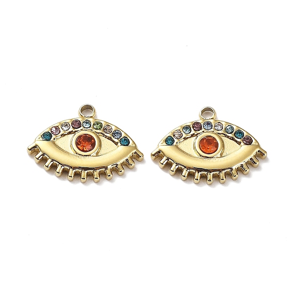 PandaHall Ion Plating(IP) 304 Stainless Steel Pendants, with Colorful Rhinestone, Eye Charm, Real 18K Gold Plated, 12x15.5x3mm, Hole: 1.4mm..., Multicolor
PandaHall Ion Plating(IP) 304 Stainless Steel Pendants, with Colorful Rhinestone, Eye Charm, Real 18K Gold Plated, 12x15.5x3mm, Hole: 1.4mm..., Multicolor
