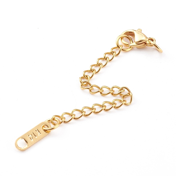 PandaHall 304 Stainless Steel Chain Extender, Chain Tabs with Word K14, and Lobster Claw Clasps, Golden, 64~80mm 304 Stainless Steel
PandaHall 304 Stainless Steel Chain Extender, Chain Tabs with Word K14, and Lobster Claw Clasps, Golden, 64~80mm 304 Stainless Steel