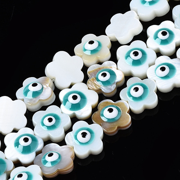 PandaHall Natural Freshwater Shell Beads, with Enamel, Flower with Evil Eye, Teal, 10.5x11x4.5mm, Hole: 0.7mm, about 38~39pcs/strand..., Cyan
PandaHall Natural Freshwater Shell Beads, with Enamel, Flower with Evil Eye, Teal, 10.5x11x4.5mm, Hole: 0.7mm, about 38~39pcs/strand..., Cyan