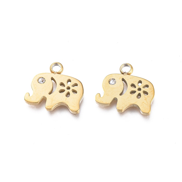 PandaHall Ion Plating(IP) 304 Stainless Steel Charms, Manual Polishing, with Crystal Rhinestone, Elephant, Golden, 11x12x1.2mm, Hole: 1.8mm..., Clear
PandaHall Ion Plating(IP) 304 Stainless Steel Charms, Manual Polishing, with Crystal Rhinestone, Elephant, Golden, 11x12x1.2mm, Hole: 1.8mm..., Clear