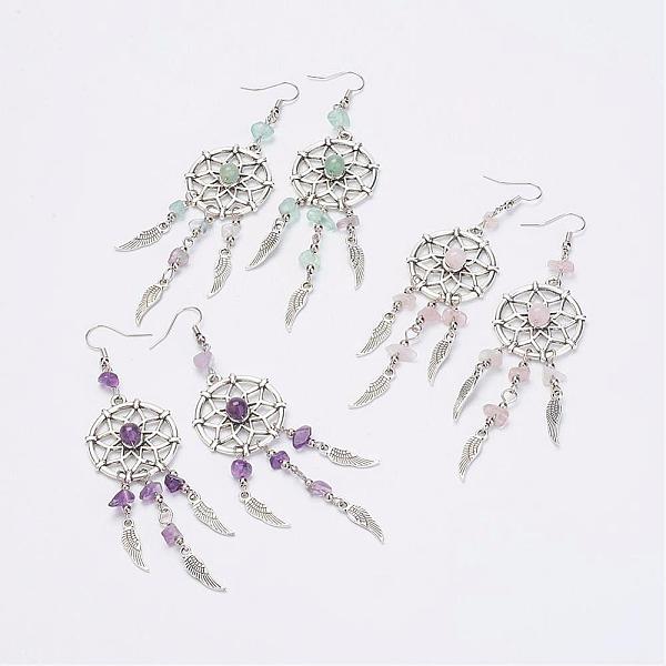 PandaHall Natural Mixed Stone Dangle Earrings, with Brass Earring Hooks and Alloy Pendants, Woven Net/Web with Feather, 104mm, Pin: 06mm...
PandaHall Natural Mixed Stone Dangle Earrings, with Brass Earring Hooks and Alloy Pendants, Woven Net/Web with Feather, 104mm, Pin: 06mm...