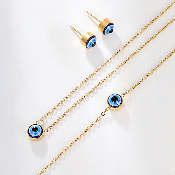 PandaHall Evil Eye Stainless Steel Stud Earring & Bracelets & Necklaces Set, with Enamel, Real 18K Gold Plated, Necklaces: 420mm; Bracelets...
PandaHall Evil Eye Stainless Steel Stud Earring & Bracelets & Necklaces Set, with Enamel, Real 18K Gold Plated, Necklaces: 420mm; Bracelets...