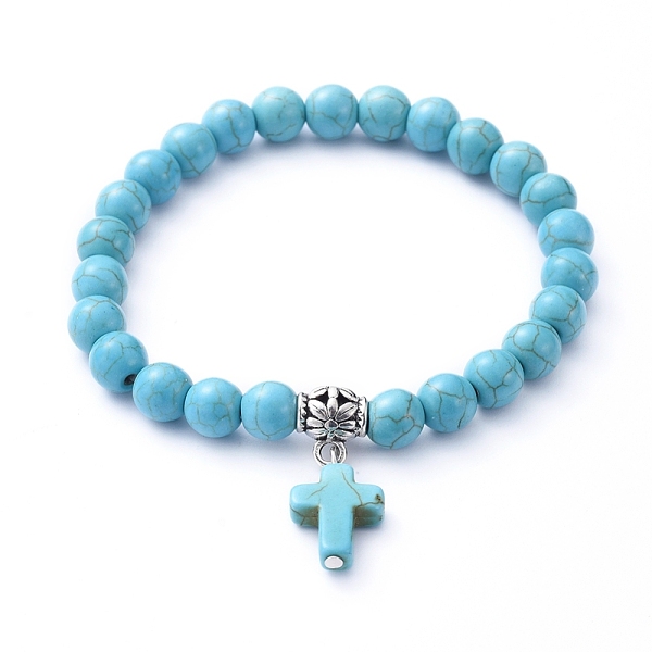 PandaHall Stretch Charm Bracelets, with Synthetic Turquoise(Dyed) Beads, Tibetan Style Alloy Tube Bails, Cross, Dark Turquoise(Dyed), Inner..., Cyan
PandaHall Stretch Charm Bracelets, with Synthetic Turquoise(Dyed) Beads, Tibetan Style Alloy Tube Bails, Cross, Dark Turquoise(Dyed), Inner..., Cyan