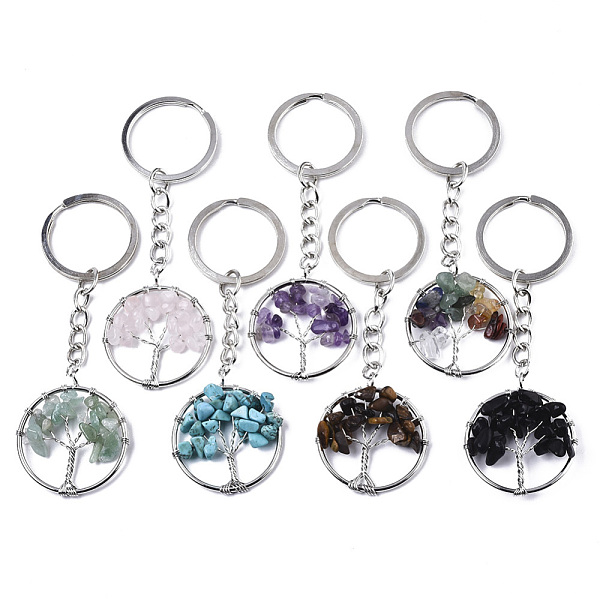 PandaHall Natural Gemstone Chips Chakra Keychain, with Platinum Plated Stainless Steel Split Key Rings, Flat Round with Tree, 90mm Mixed...
PandaHall Natural Gemstone Chips Chakra Keychain, with Platinum Plated Stainless Steel Split Key Rings, Flat Round with Tree, 90mm Mixed...