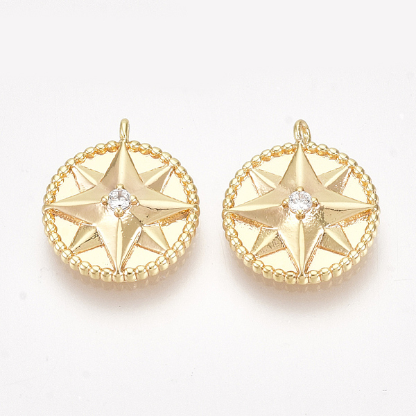 PandaHall Brass Charms, with Cubic Zirconia, Flat Round with Star, Clear, Nickel Free, Real 18K Gold Plated, 13.5x11.5x3mm, Hole: 1mm...
PandaHall Brass Charms, with Cubic Zirconia, Flat Round with Star, Clear, Nickel Free, Real 18K Gold Plated, 13.5x11.5x3mm, Hole: 1mm...