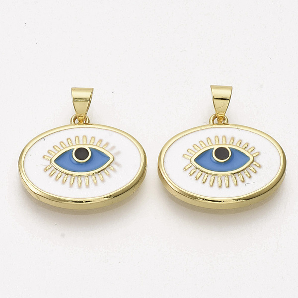 PandaHall Golden Plated Brass Pendants, with Enamel, Evil Eye, White, 17.5x21.5x3.5mm, Hole: 3x4mm Brass+Enamel Evil Eye White
PandaHall Golden Plated Brass Pendants, with Enamel, Evil Eye, White, 17.5x21.5x3.5mm, Hole: 3x4mm Brass+Enamel Evil Eye White