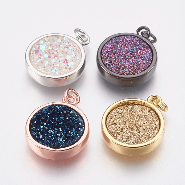 PandaHall Brass Charms, with Druzy Resin Cabochon, Flat Round, Mixed Color, 14x11.5x3mm, Hole: 2mm Brass+Resin Flat Round Multicolor
PandaHall Brass Charms, with Druzy Resin Cabochon, Flat Round, Mixed Color, 14x11.5x3mm, Hole: 2mm Brass+Resin Flat Round Multicolor