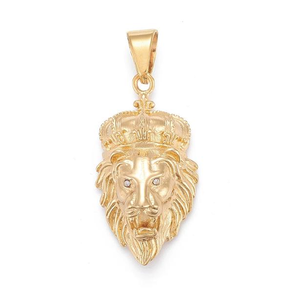PandaHall 304 Stainless Steel Pendants, with Crystal Rhinestone, Lion Head with Crown, Golden, 48x25x14mm, Hole: 6x12mm Stainless..., Clear
PandaHall 304 Stainless Steel Pendants, with Crystal Rhinestone, Lion Head with Crown, Golden, 48x25x14mm, Hole: 6x12mm Stainless..., Clear