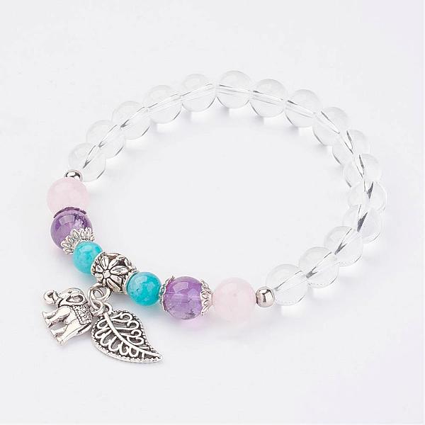 PandaHall Natural Quartz Crystal Charm Bracelets, with Mixed Stone Bead and Alloy Elephant & Leaf Charm, 2-1/8 inch(54mm) Mixed Stone
PandaHall Natural Quartz Crystal Charm Bracelets, with Mixed Stone Bead and Alloy Elephant & Leaf Charm, 2-1/8 inch(54mm) Mixed Stone