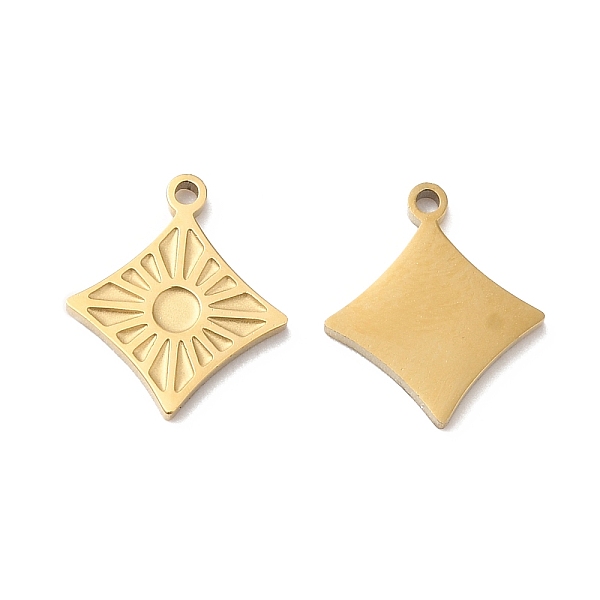 PandaHall Ion Plating(IP) 316L Surgical Stainless Steel Charms, Rhombus with Sun Charm, Textured, Real 18K Gold Plated, 11.8x10x1mm, Hole...
PandaHall Ion Plating(IP) 316L Surgical Stainless Steel Charms, Rhombus with Sun Charm, Textured, Real 18K Gold Plated, 11.8x10x1mm, Hole...