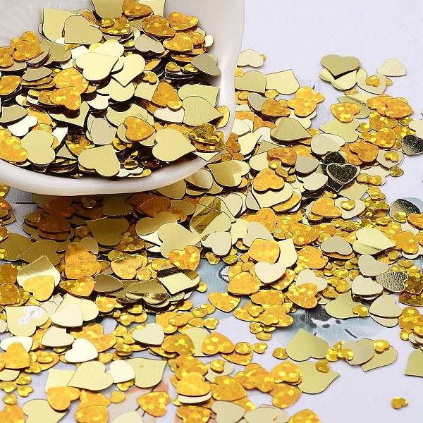 PandaHall Ornament Accessories, PVC Plastic Paillette/Sequins Beads, AB Color Plated, Heart, Gold, 3~8x3~8x0.3mm PVC Heart Gold
PandaHall Ornament Accessories, PVC Plastic Paillette/Sequins Beads, AB Color Plated, Heart, Gold, 3~8x3~8x0.3mm PVC Heart Gold