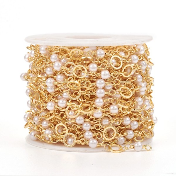 PandaHall Brass Handmade Beaded Chain, with Round Glass Beads, Long-Lasting Plated, Soldered, with Spool, Ring, Real 18K Gold Plated, Link..., White
PandaHall Brass Handmade Beaded Chain, with Round Glass Beads, Long-Lasting Plated, Soldered, with Spool, Ring, Real 18K Gold Plated, Link..., White